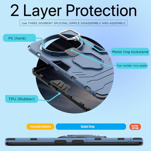 Image of Pikkme Back Cover for Nothing Phone 3a Pro 5G | 360 Protection Case | Ring Holder Stand D5 Tough Armor Bumper Case (Blue)