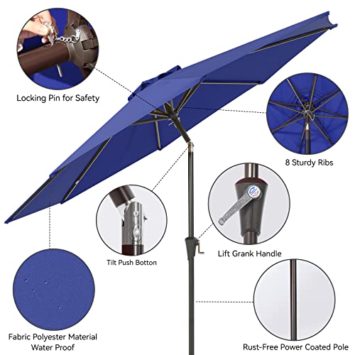 Vegond Patio Umbrella 9Ft Table Umbrella Outdoor Market Umbrella With Tilt Adjustment And Crank Lift System Navy Blue New #TOP2