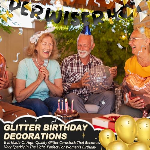 Image of Fulmoon Set of 3 Pre Strung Older Wiser Hotter Glitter Banner Funny Birthday Banner for Women 30th 40th 50th 60th 70th 80th Birthday Party Decorations Sign Gift(Bright Black)