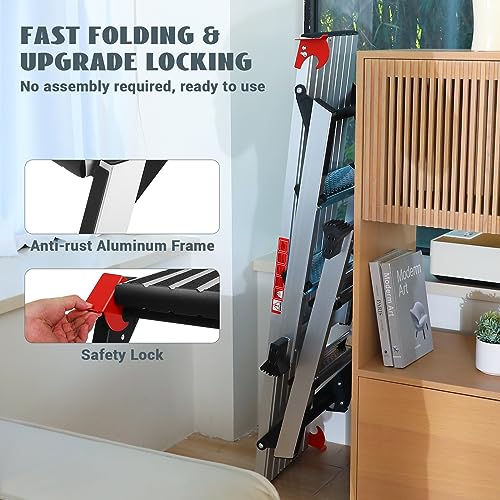 Work Platform Two Step Ladder, Aluminum Platform 45"×12"×27" Non-Slip, Heavy Duty Folding Work Bench 330 lbs Load Capacity for Washing Vehicles, Cleaning, Painting