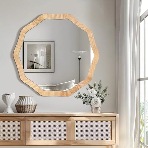 ULIKE Rattan Mirror for Wall, Bathroom 30 Inch Rustic Farmhouse Wall Decor with Handmade Wicker Frame, Boho Woven Mirror for Nursery Bedroom Living Room Entryway - Image 3