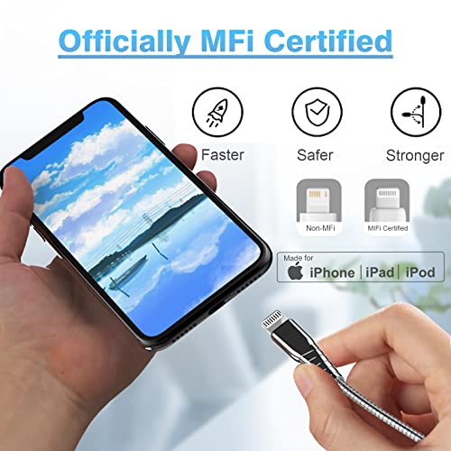 Metal Braided Iphone Charger Cable 6.6Ft/2M Long Lightning Cable Apple Mfi Certified Fast Charging Iphone Usb Cord Iphone Syncing Data Cable Chew Proof For Iphone 13/12/11/X/Max/8/7/Plus/Ipad #TOP4