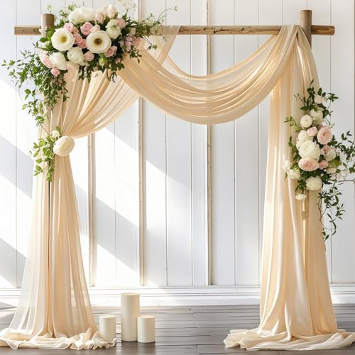 LINXTAR Wedding Arch Draping Fabric 1 Panel 30'' x 18FT Champagne Sheer Chiffon Arch Drapery for Bridal Shower Backdrop Outdoor Party Arches Church Ceremony Decoration