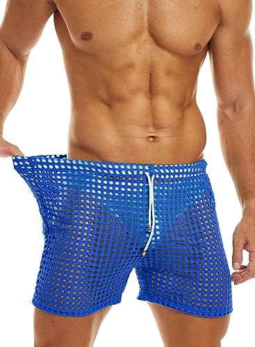 MIZOK Men's Hollow Openwork Short Sexy Fishnet See Through Boxer Shorts Lounge Swim Cover4