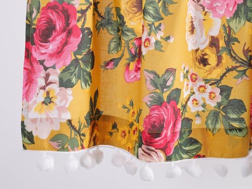 Image of Ravaiyaa - Attitude is everything Hand Printed Half Window Kitchen Curtain 100% Cotton Short Drapery Valance Curtain 40 inch X 18 inch Inch (Yellow Floral)
