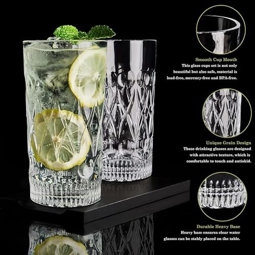 Image of bellemax 300 ML Premium Juice Glasses Drinking Glasses,Highball Lead-Free Glasses,Tumblers for Water,Juice,Beer,Cocktail and Mixed Drinks - 6 Pieces,Transparent (BM-13)