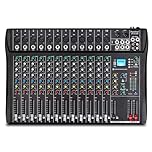 Depusheng DT12 Studio Audio Mixer 12-Channel DJ Sound Controller Interface w/USB Drive for Computer Recording Input, XLR Microphone Jack, 48V Power, RCA Input/Output for Professional and Beginners