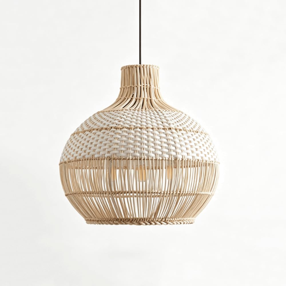 YNAHZAOK Natural Rattan Materials Pendant Lamp Hand-Woven Rattan Chandelier Japanese-Style Wabi Sabi Wind Hanging Lamp for Restaurants Bars Bedroom Studies Tea Rooms with Adjustable Hanging Cord