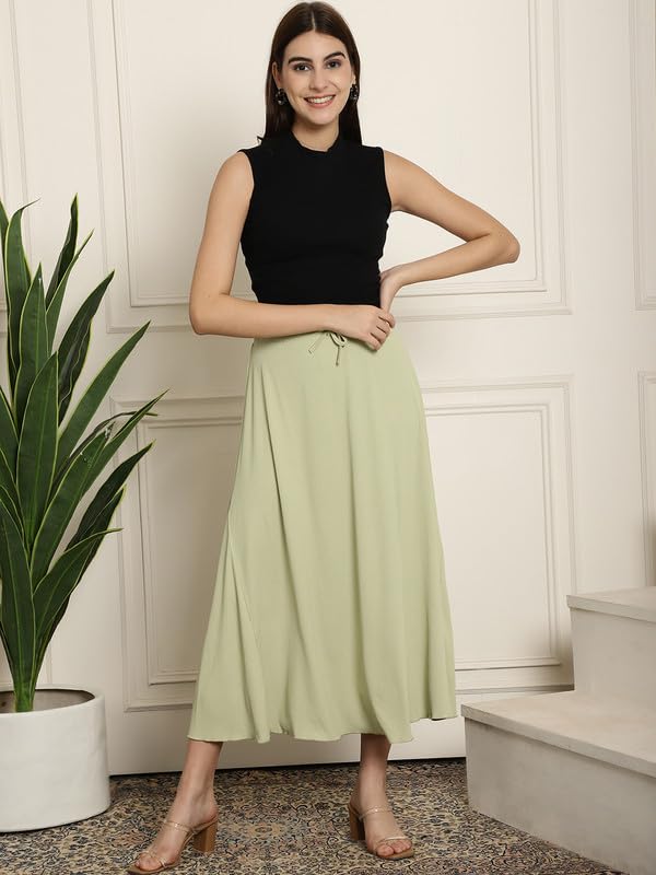 Image of NEUDIS Women Black Ribbed Flared Maxi Skirt