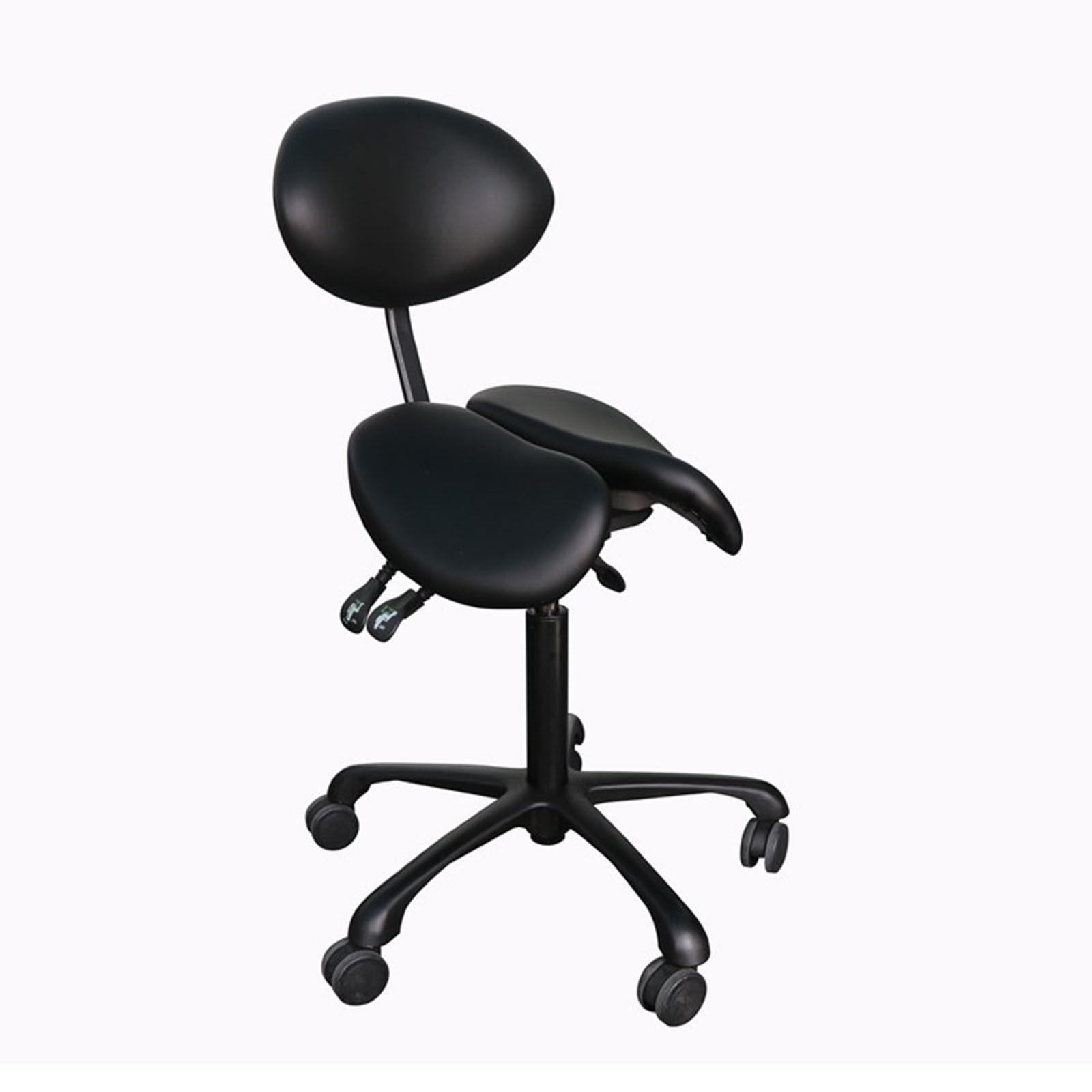 Tabouret roulant à double assise ergonomique et pivot à trois cent soixante degrés