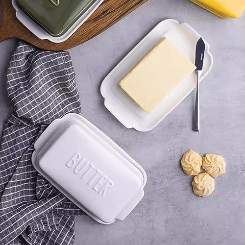 Porcelain Covered Butter Dish with Lid for Countertop Butter Holder Container for One Stick of Butter. Textured Tray Butter Keeper for Non Slip Storage-Porcelain,White - Image 3