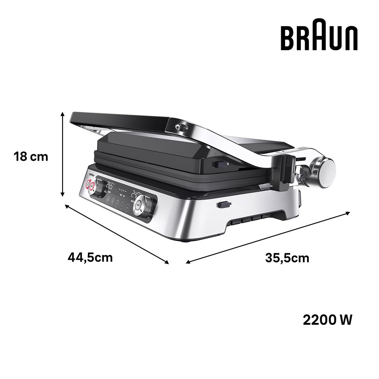 Braun MultiGrill 9 Pro CG 9140, grill elektryczny z 2 niezależnymi termostatami, 3 pozycje gotowania, płyty nadające się do mycia w zmywarce, tacka na tłuszcz, 2200 W, czarny/stal nierdzewna