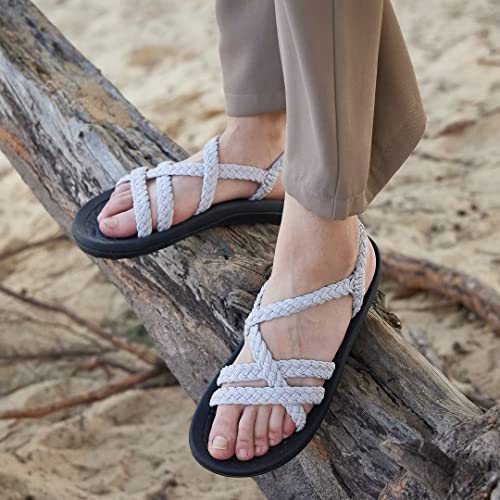 Megnya Women's Comfortable Sandals With Arch Support, Wadable Hiking Sandals With Braided Straps, Soft Adjustable Slide Sandals For Walking Urban Grey Size 6 #TOP6