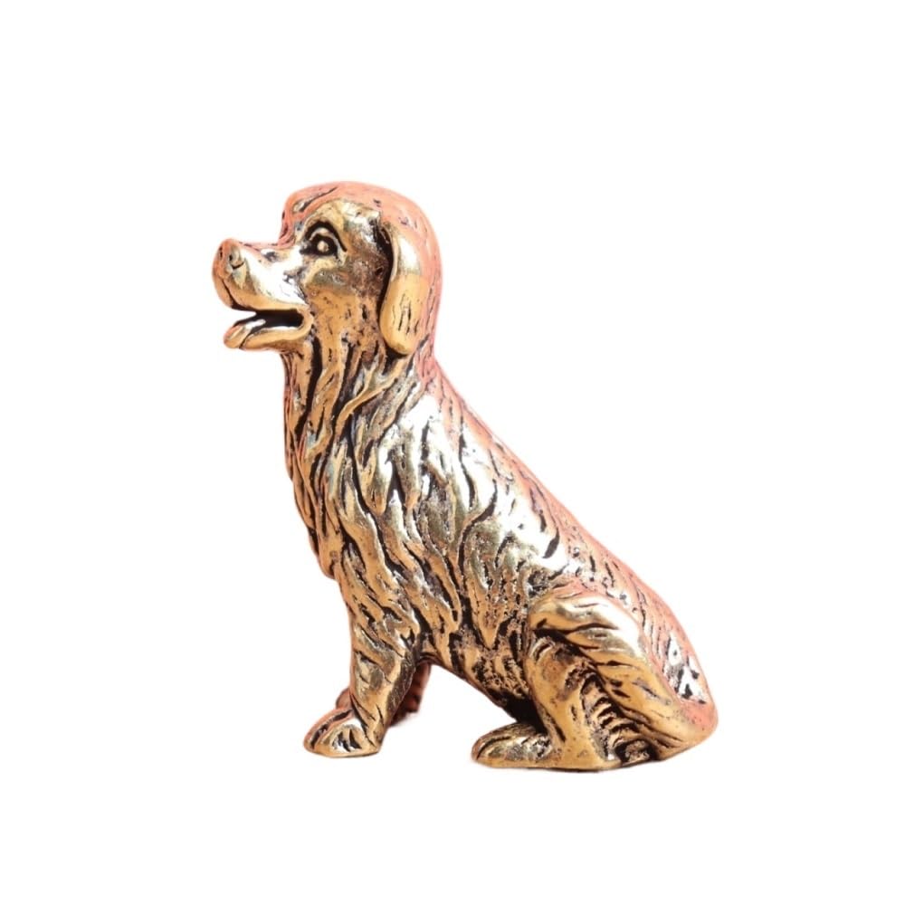Huffa Brass Pure Golden Retriever Zodiac Dog Statue Antique Desktop Ornament