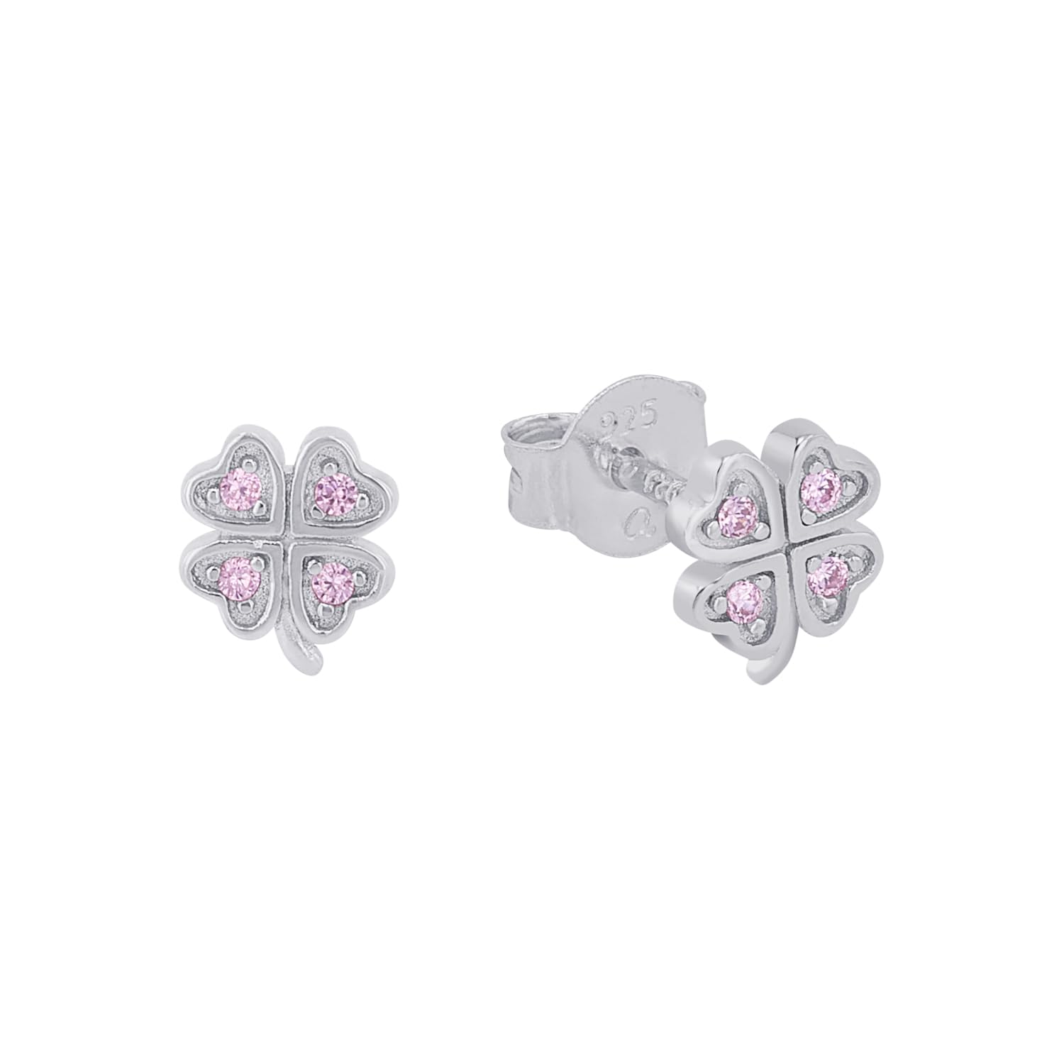 Prinzessin Lillifee Pendientes de plata de ley 925 para niñas con circonitas sintéticas, 0,6 cm, plata, trébol, vienen en caja de regalo 2037942, onesize, Rosa.