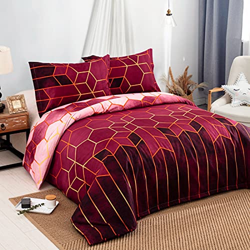 DJY Red Geometric Duvet Cover Golden Stripes Duvet Cover Set - Image 2