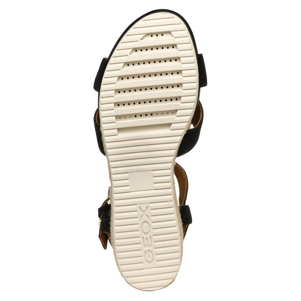 Geox D Ischia Corda B, Sandalo con Zeppa Donna, Black, 38.5 EU