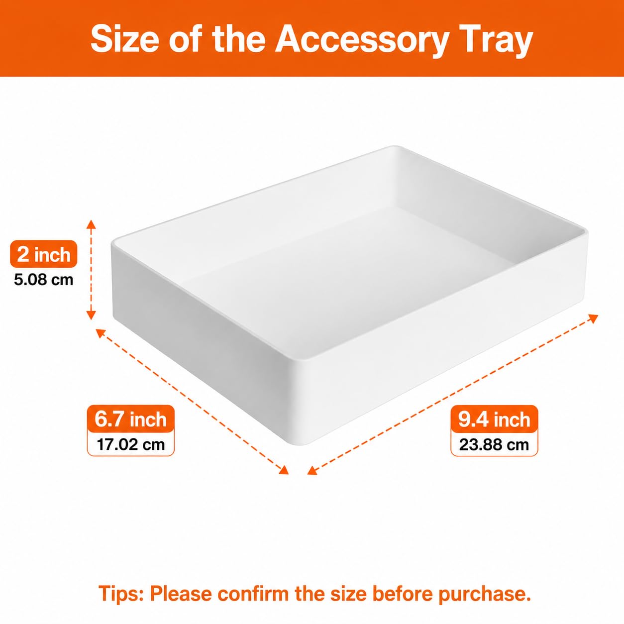 Amazon Basics Rectangular Organizador de plástico, bandeja para accesorios, 24 x 17 x 5 cm, blanco