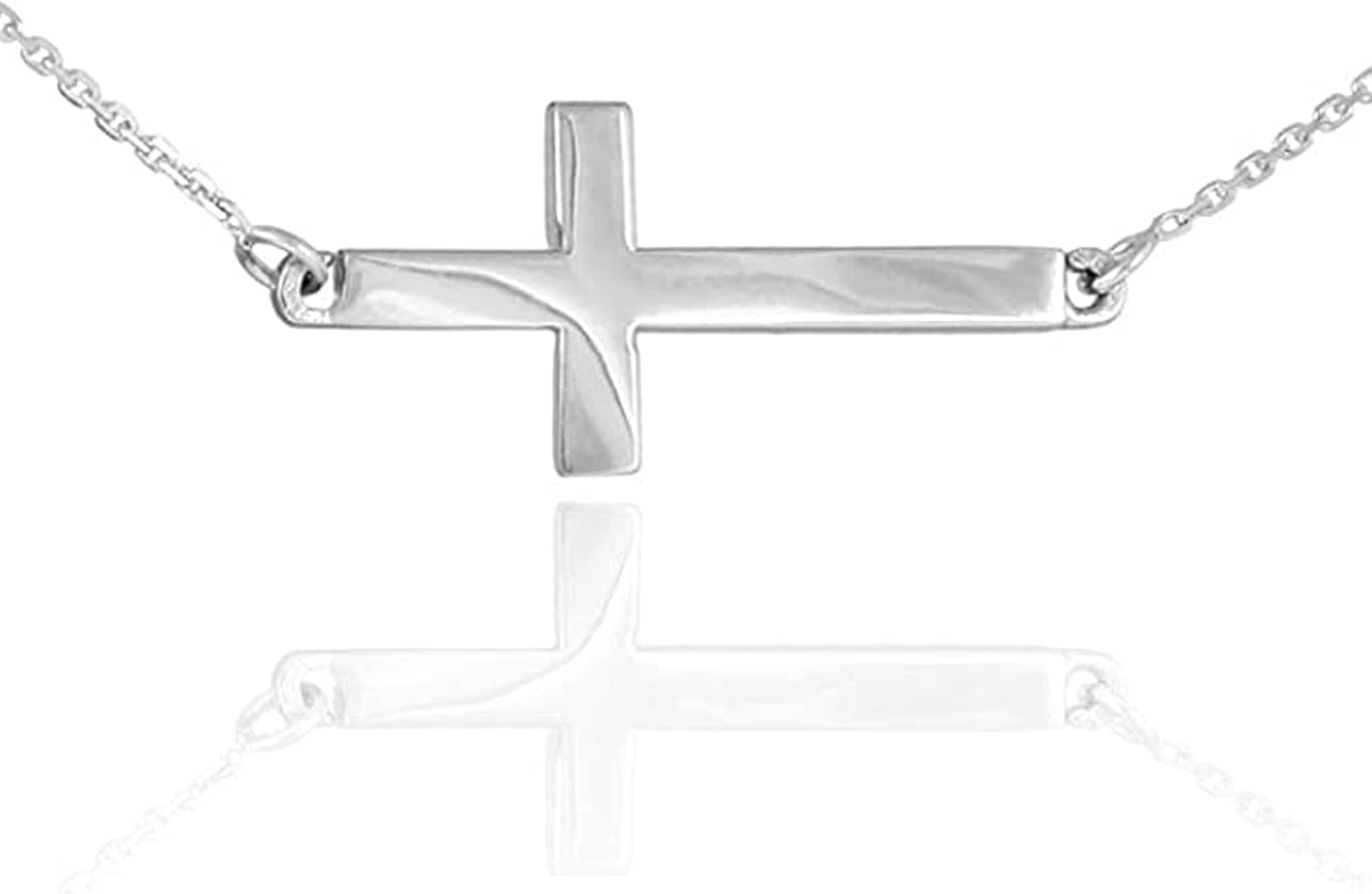 .925 Sterling Silver Sideways Cross Pendant Necklace - Choose Chain Length, 18”-22”