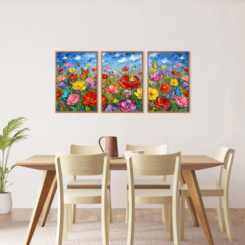 Image of CHDITB 3D Impasto Poppy Floral Wall Art, Wildflower Botanical Wall Decor