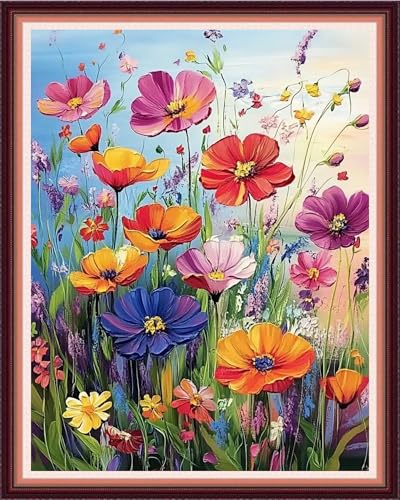 Image of Fanxvivy Stamped Cross Stitch Kits for Beginners Full Range of Cross Stitching Preprinted Embroidery Kits for Adults, 11CT Embroidery Pattern Needlepoint Kits-Colorful Flowers 16x20 inch
