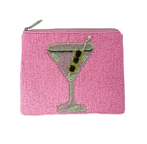 TWINE AND LOVE Pink Beaded Coin Purse Pouch, Small Wallets for Her, Beaded Pouch, Card Case Purse, Birthday Gifts, Bachelorette Party Favors, CP202-3