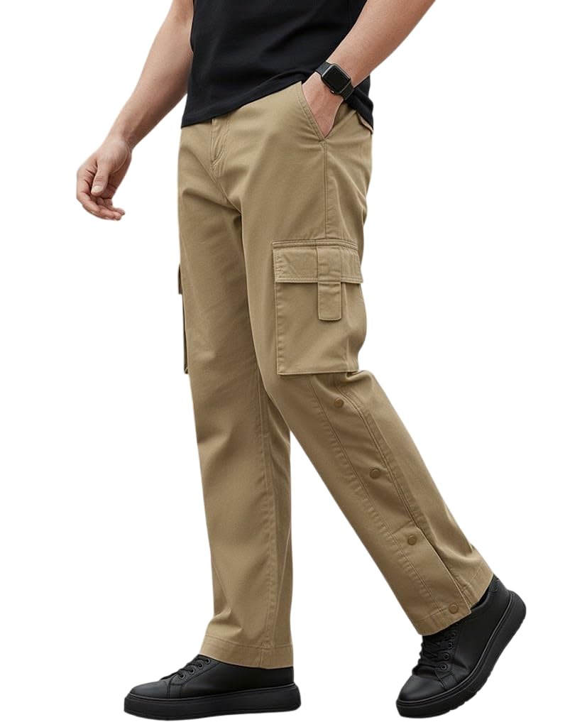 Men's Cotton Cargo Pants | Stylish Elastic Drawstring Waist | Multi Pocket Tactical Pants | Casual Streetwear Utility Comfortable Regular Fit Outdoor Cargos-image-30