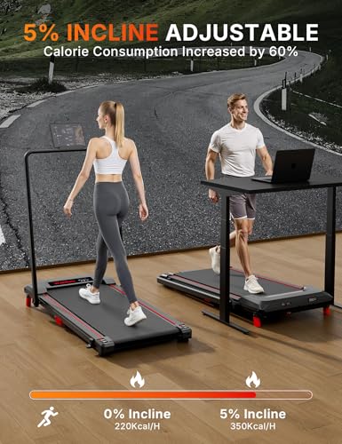 Walking Pad Treadmill with 5% Incline, Compact Under Desk Treadmill for Home and Office, Portable Running Machine with LED Display Remote Control, 330lbs Capacity 2.5HP Low Noise - Image 5