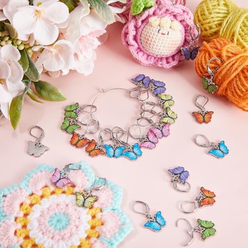 SUNNYCLUE 1 Box 24Pcs Butterfly Stitch Markers Cute Crochet Markers Enamel Planner Charms Removable Leverback Earrings Hooks Knit Stitch Marker Charm for Crocheting Knitting jewellery Making Supplies - Image 4
