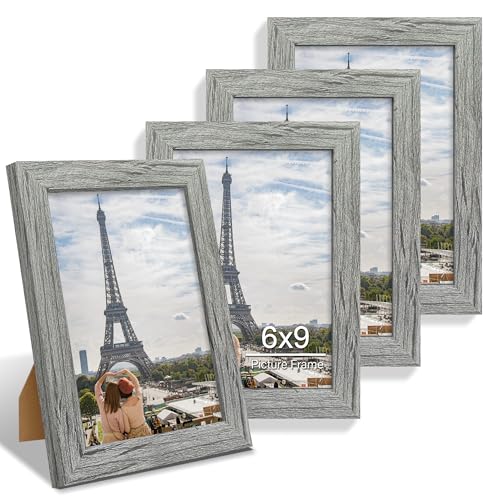 Hongkee 6x9 Picture Frame Set of 2, Real Glass and Wood Frame