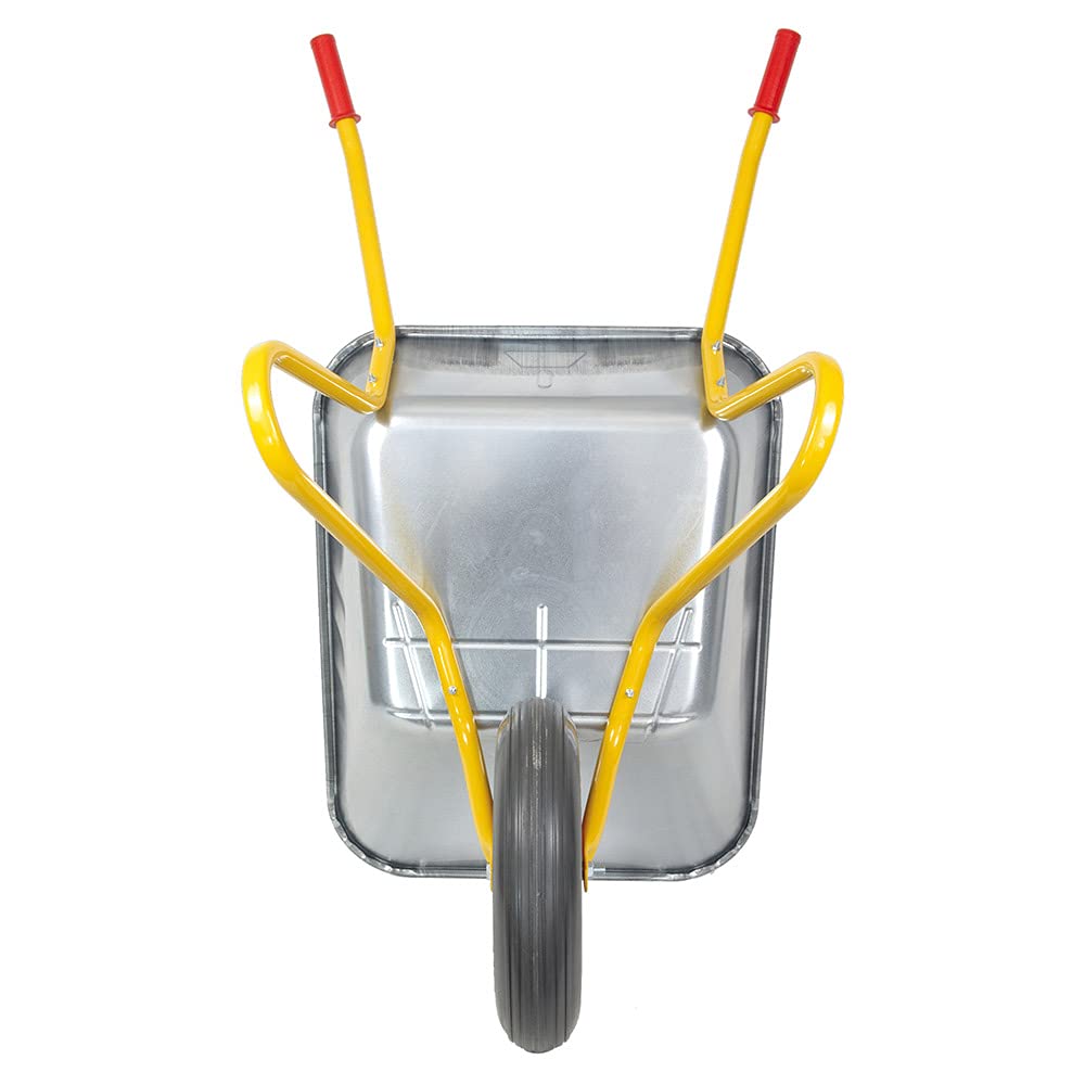 RAVENDO Profi Schubkarre Premium Qualität mit Vollgummirad pannensicher Vollgummireifen Schubkarren BD 1002 | 100 Liter Mulde | PU Rad kugelgelagert | 150kg Tragkraft | Gelb