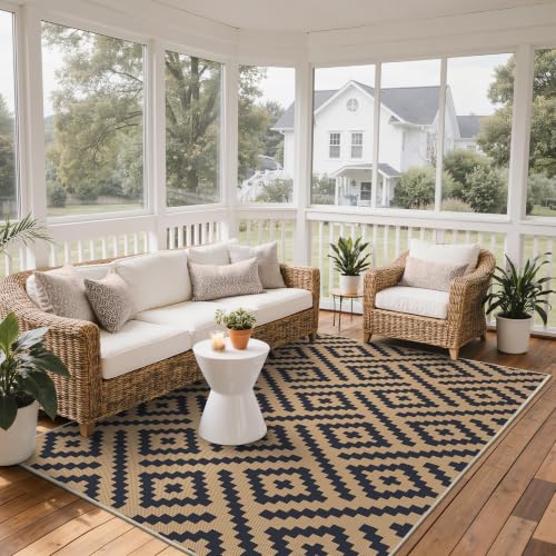 Image of GENIMO Outdoor Rug, Waterproof Plastic Rugs for Patio, 5'x8' Black Cocoa