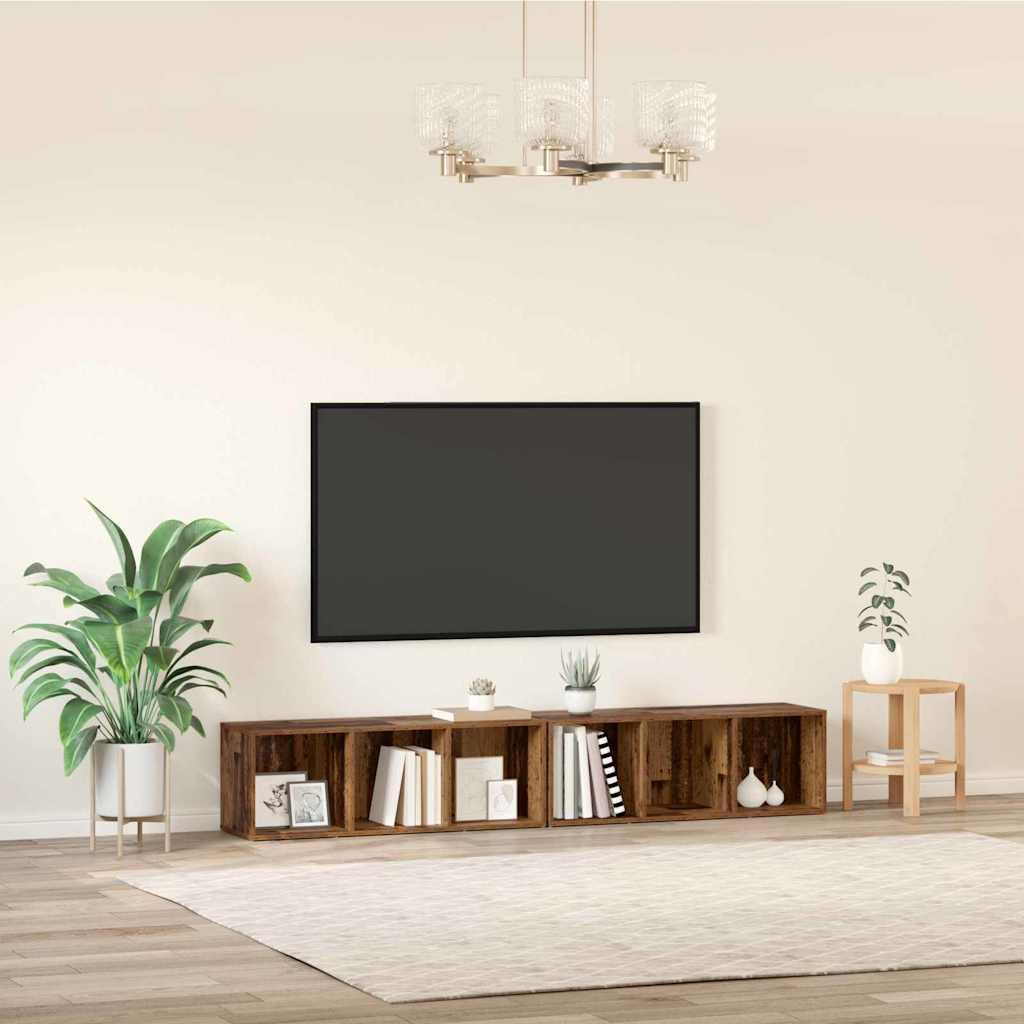 Set 2 Mobili TV da Parete Legno Ingegnerizzato e Massello | Mobile sospeso salvaspazio per il soggiorno, con ante a cerniera e vani interni per riordinare i vostri accessori.