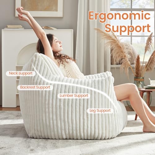 Image of Giant Bean Bag Chairs for Adults Teens with Filling Large Fluffy Bean Bag Chair with Armrests Plush Comfy BeanBag Couch Sofa Chair for Bedroom Living Room Reading