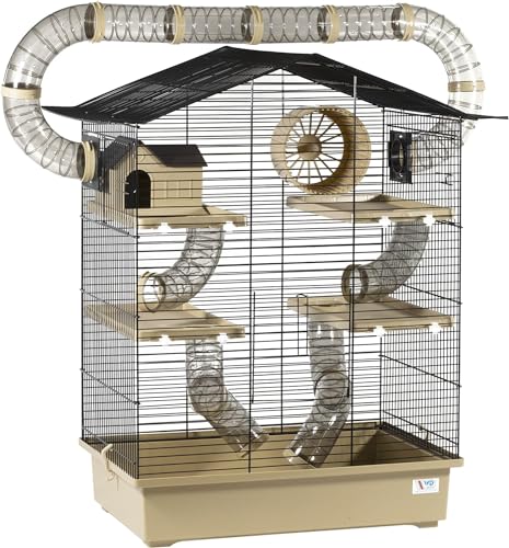 XXL Diamant Hamsterkäfig 4 Etagen großes Röhrensystem Beige Außenröhren mehrere Türen viel Zubehör