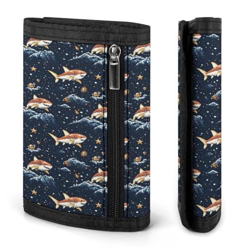 Orange Cartoon Shark Print Wallet for Men, Small Men's Bifold Wallet, 8 Credit Card Holder Slim Minimalist Front Pocket2