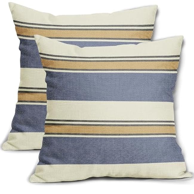 Orange Blue Striped Lumbar Pillow Covers 12x20 Set of 2 Boho Stripe Pattern Cream Decorative Throw Pillows Outdoor Modern Line Print Linen Long Cushion Case with Zipper Decor for Sofa Couch Bed