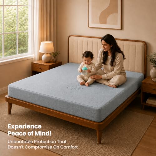 Image of Utopia Bedding Waterproof Mattress Protector King Size, Cotton Terry Bed Cover, Breathable Mattress Cover & Bed Protector for Double Bed, Elastic Fitted Waterproof Mattress Cover, 198 x 183 cm