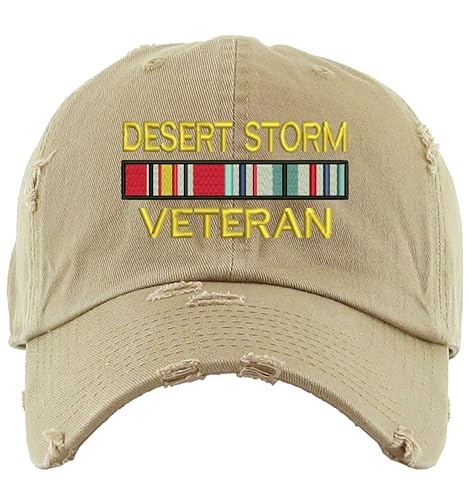 ALLNTRENDS Dad Hat Desert Storm Veteran Embroidered Cotton Military Distressed Cap (Khaki)