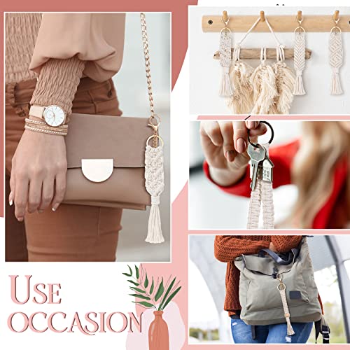 Junkin Macrame Boho Keychains Bulk Handcrafted Aesthetic Key Chain With Tassel For Women Car Key Purse Wallet Beige (12 Pieces) #TOP6