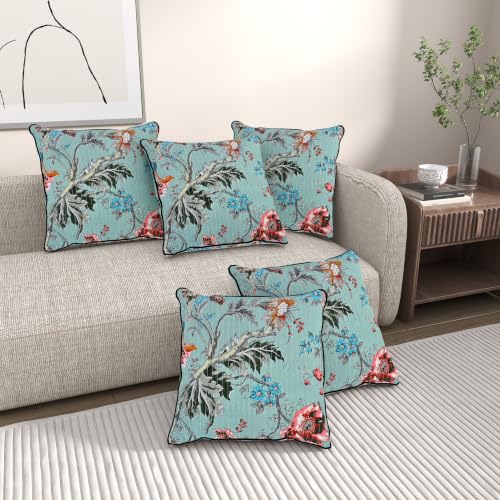 Image of Pure Cotton Quilted Cushion Cover 16x16 Inch | Anokhi Print Decorative Throw Pillow Cover | Soft Cotton Sofa Cushion Cover with Hidden Zipper | Living Room Bedroom Home Decor