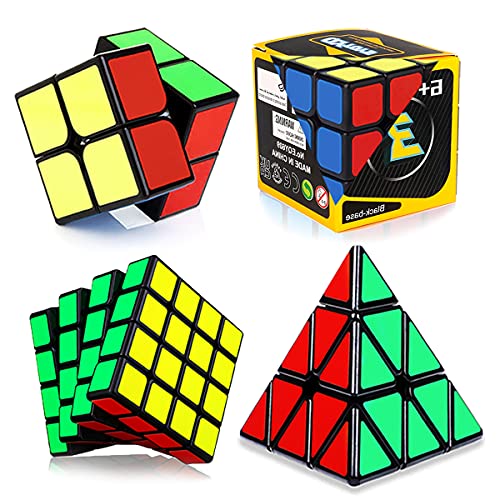 Roxenda Speed Cube Set, Speed Cube Bundle of 2x2 3x3 4x4 Cube and Pyramid Cube Smoothly Magic Cubes Collection for Kids & Adults [4 Pack]
