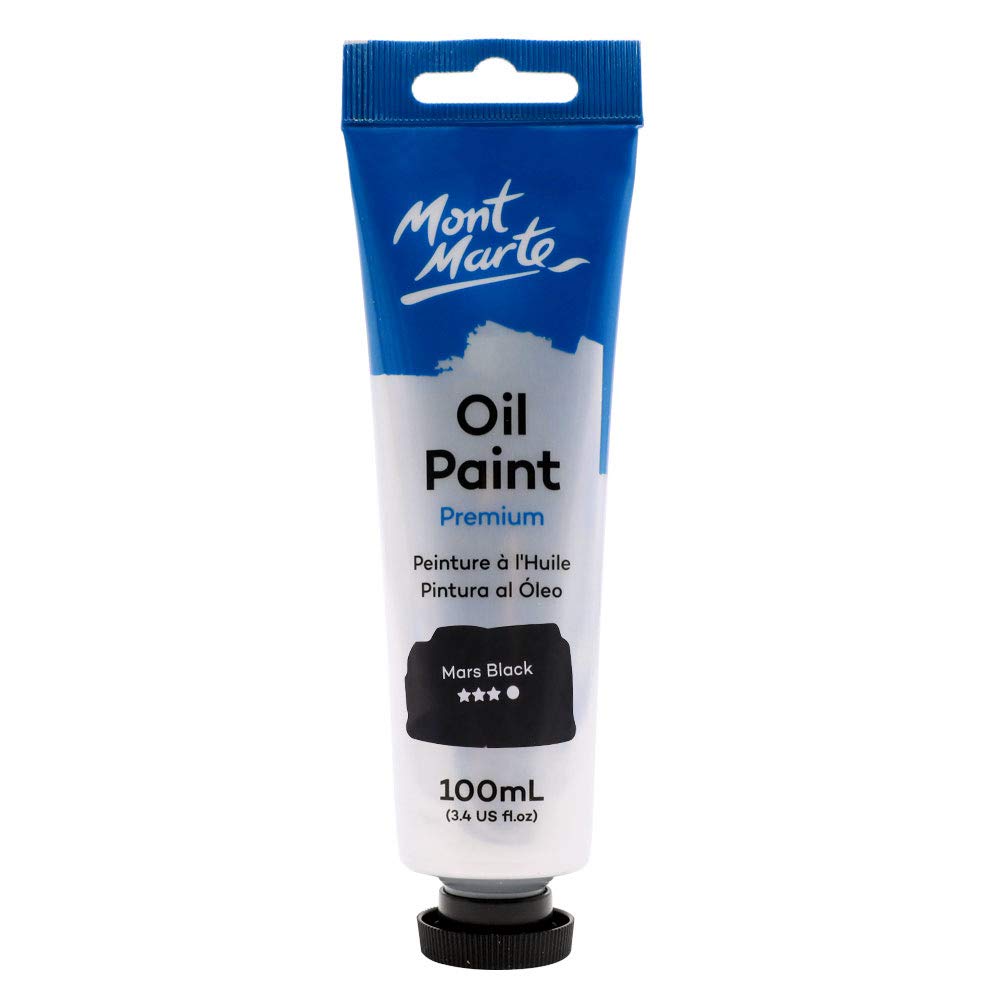Mont Marte Oil Paint Premium, 3.4 US fl.oz (100ml) Tube, Mars Black, Heavy Body Paint, Artist Quality, Good Coverage, Excellent Tinting Strength, Ideal for Painting Canvas