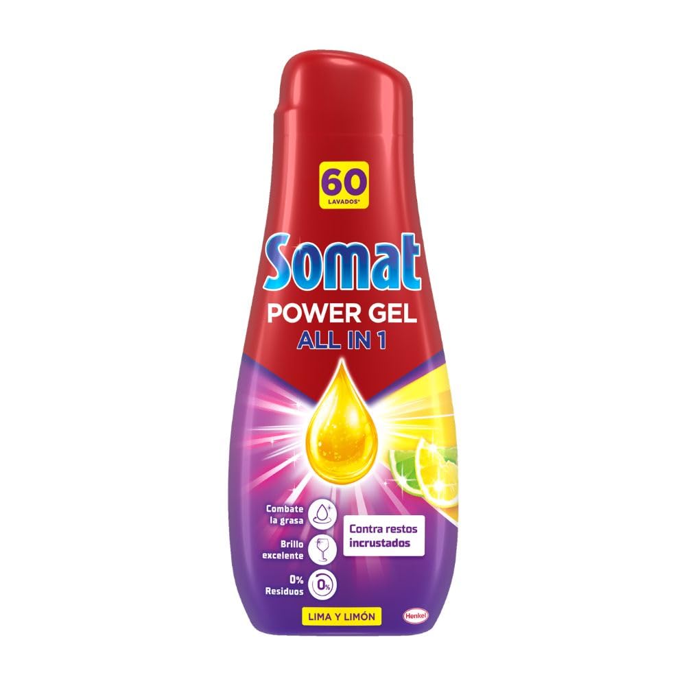 Somat Power Gel Todo en 1 para Lavavajillas Lima Limón (240 Lavados), Detergente para Lavavajillas con Limpieza Potente, Para una Vajilla Perfectamente Limpia Incluso en Programas Eco y Ciclos Cortos