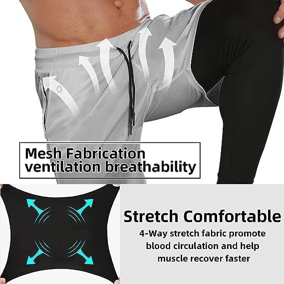 OEBLD Mens 2 in 1 Athletic Running Pants Quick Dry Gym Workout Shorts for Men Compression Pants with Pockets - Image 4
