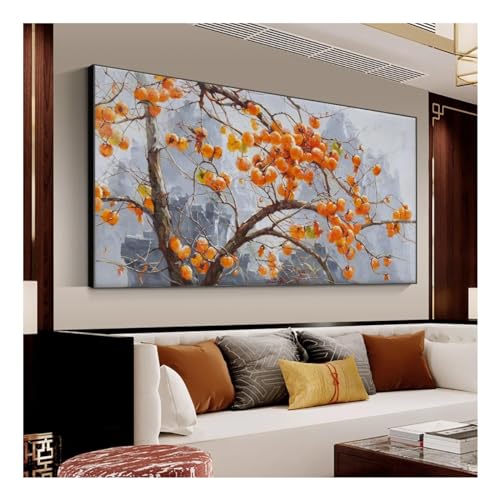 Peinture abstraite de kaki JGGXHM en toile de 25x50 cm pour décoration murale de salon