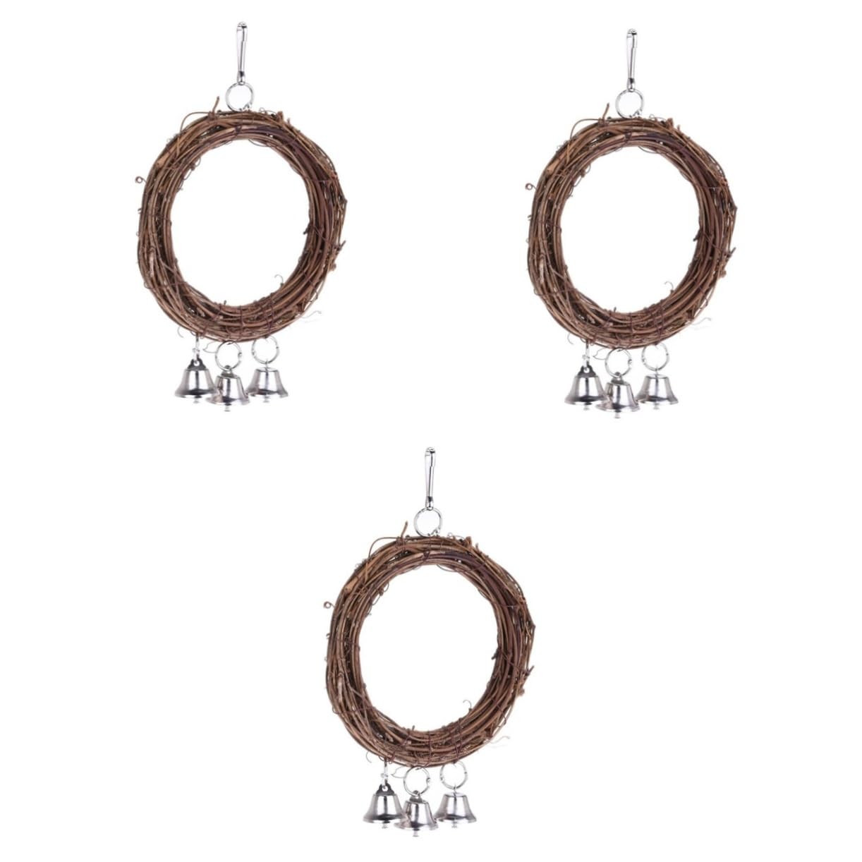 DOITOOL 3stücke Stehendes Papageien-schaukelspielzeug Rattan-Kreis Mit Glocken Vogelspielzeug Für Käfige Kletterzubehör Für Vögel Spielplatz Für Papageien