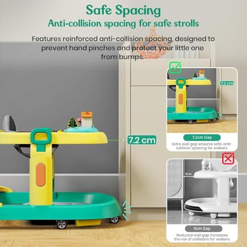 Image of StarAndDaisy Elegant Baby Walker 6 to 18 Months /Walker for Kids Girl Boy with Anti Fall Brake Pads, 3 Speed Height Adjustment, Multi-Level Seat Adjustment, Recreational Music Toy Bar, (Yellow-Green)