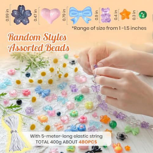 Image of PATPAT 430Pcs+ Cute Beads Kit for Bracelet Making Set with String, 6 Colors Acrylic Beads for Bracelet Making Kit with Charms DIY Bead Jewellery Set for DIY Keychain Bag Necklace Charms