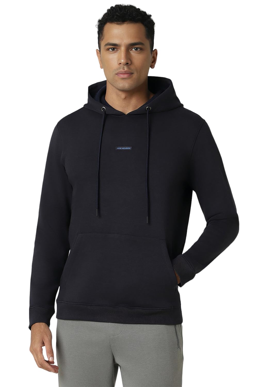 Bonkers Corner Van Heusen Men's Hooded Neck Relaxed Fit Full Sleeve Sweatshirt | Trendy Hooded Neckline | Laid Back Look in neutral
